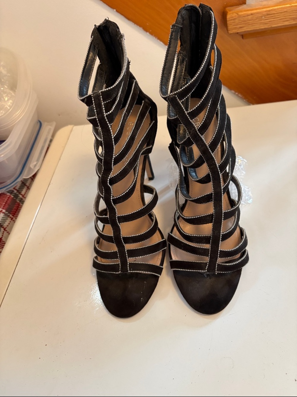 BCBG Generation Black Strappy Stiletto Gladiator Heels